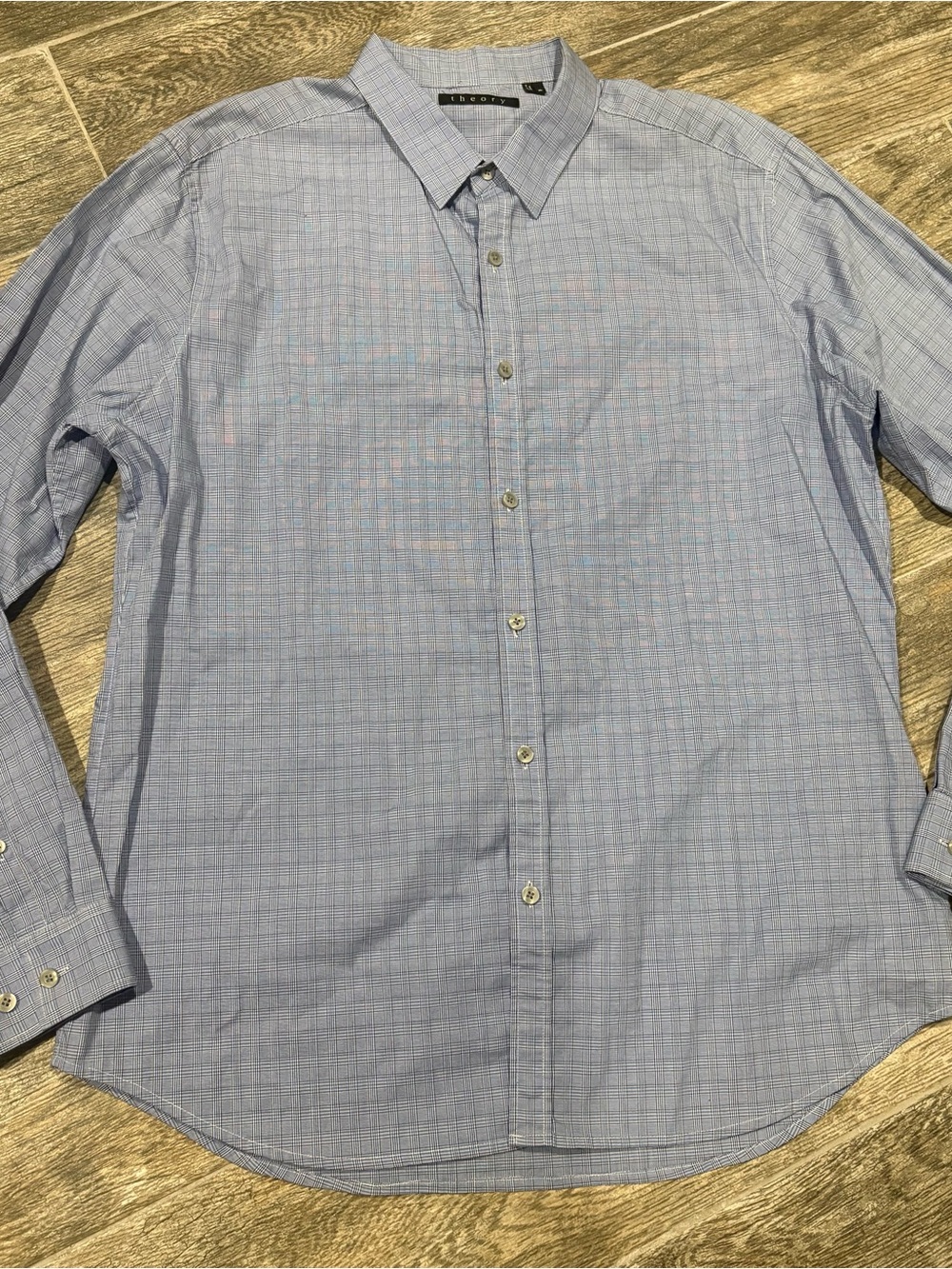 Theory Women’s  Button Down Shirt Blue Sz XL Check Career Office Preppy Stretch